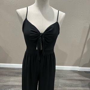 Open tye front black jumpsuit